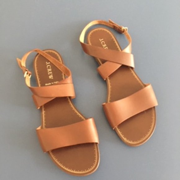 J. Crew Shoes - J. Crew Brown Leather Flat Sandals (NWOT)  size 10